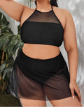 Maillot de bain 2 pièces en maille noire pour femmes