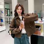 Veste courte en daim style coréen pour femmes