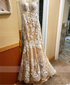 Robe de mariée sirène champagne à col rond pour femmes