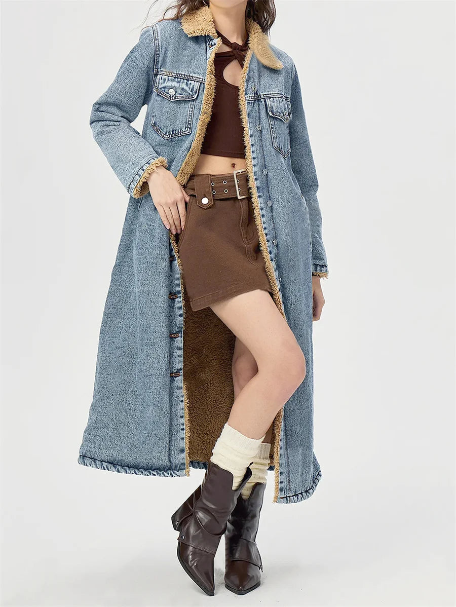 Veste en jean épaisse à simple boutonnage pour femmes