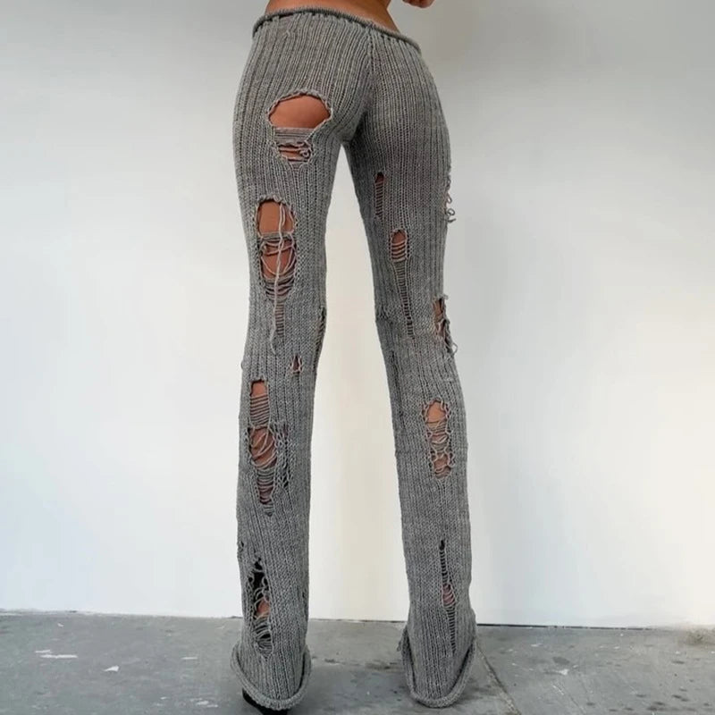 Pantalon skinny femme long en maille tricotée