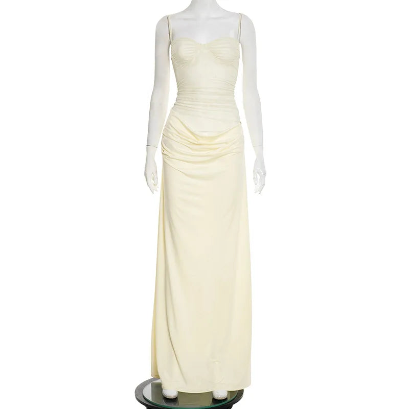 Robe longue moulante à bretelles spaghetti dos nu en maille pour femmes
