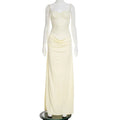 Robe longue moulante à bretelles spaghetti dos nu en maille pour femmes
