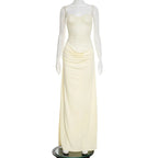 Robe longue moulante à bretelles spaghetti dos nu en maille pour femmes