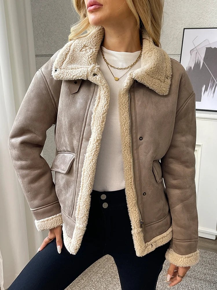 Veste en fausse fourrure d'agneau pour femmes