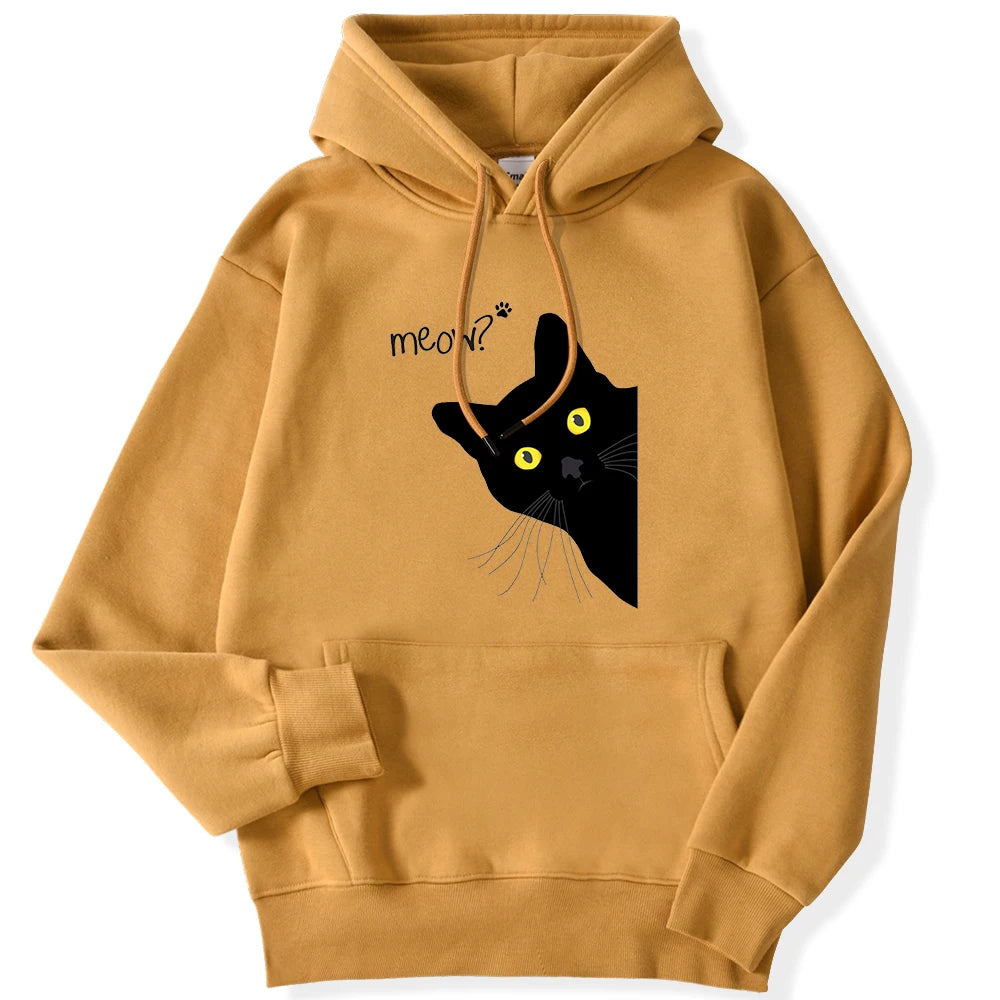 Sweat à capuche imprimé chat noir Meow pour femmes