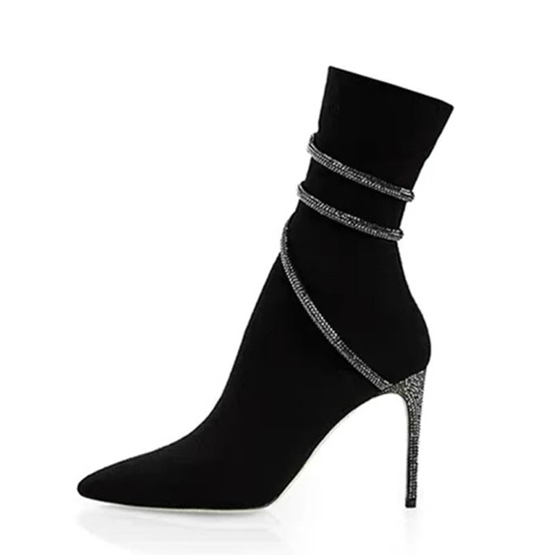 Bottines pointues en biscuits cristal pour femmes