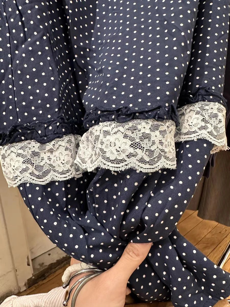 Jupe d'été en dentelle patchwork à pois pour femmes