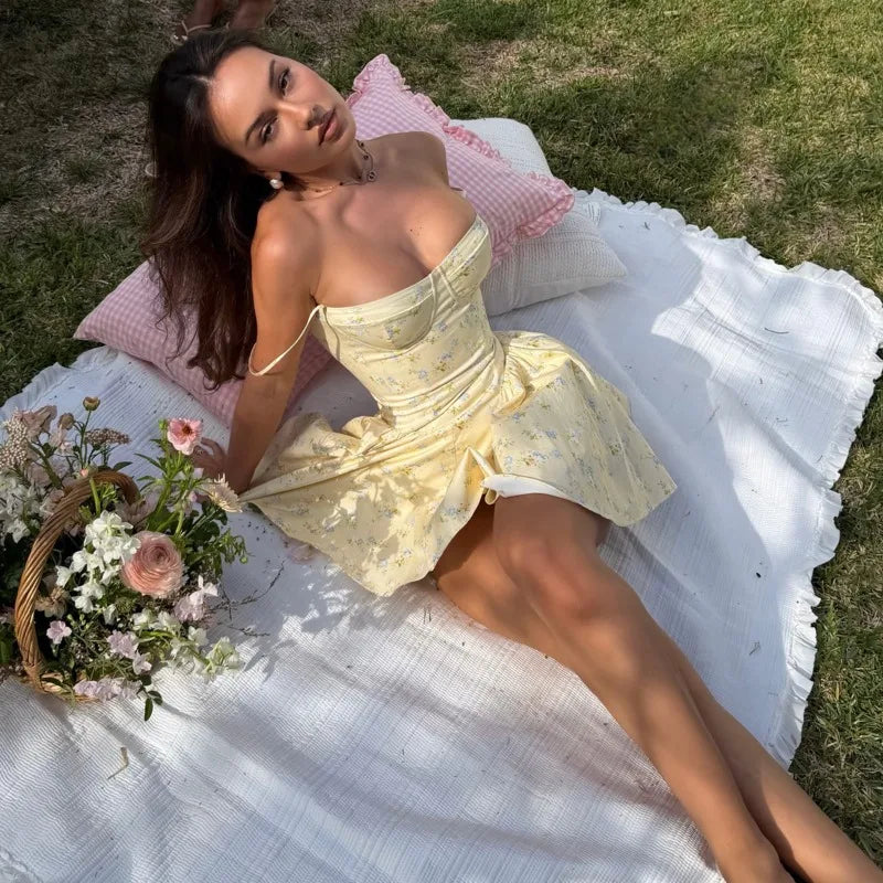 Robe mini corset florale sexy pour femmes