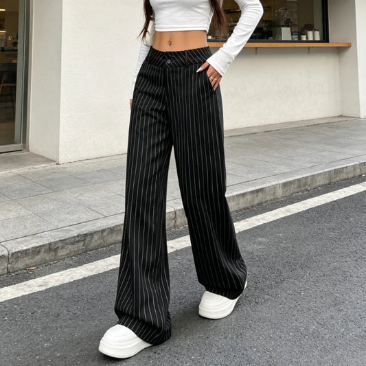 Pantalon Large Rayé Femme – Coupe Décontractée