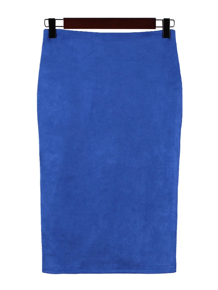 Jupe crayon moulante en faux daim pour femmes