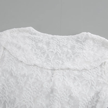 Chemisier Blanc en Dentelle Transparente Femme