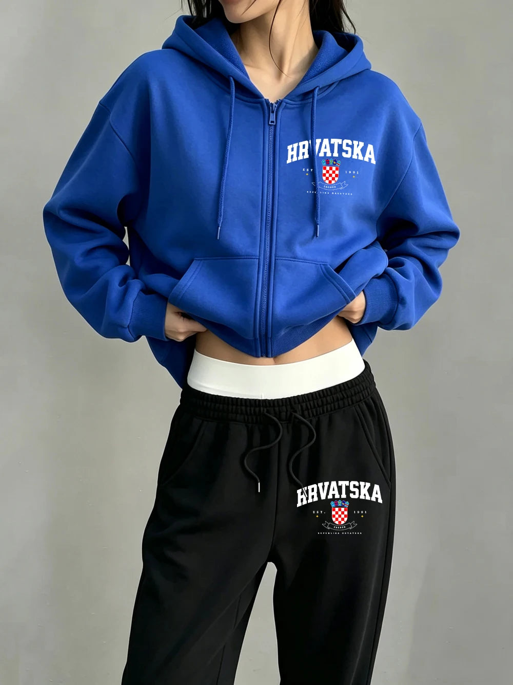 Ensemble de 2 pièces sweats à capuche zippés imprimés Hrvatska Zagreb pour femmes