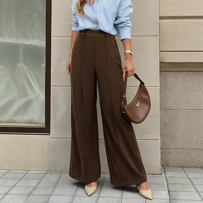 Pantalon large en velours côtelé à taille haute pour femme