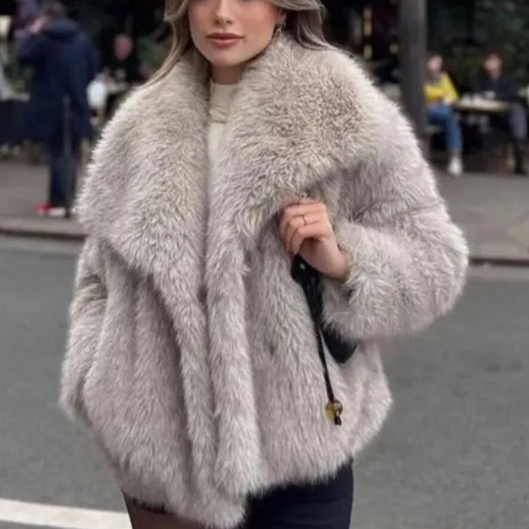 Manteau court en fausse fourrure de renard pour femmes