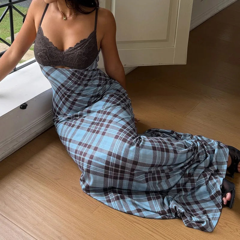 Robe longue à carreaux sexy pour femmes