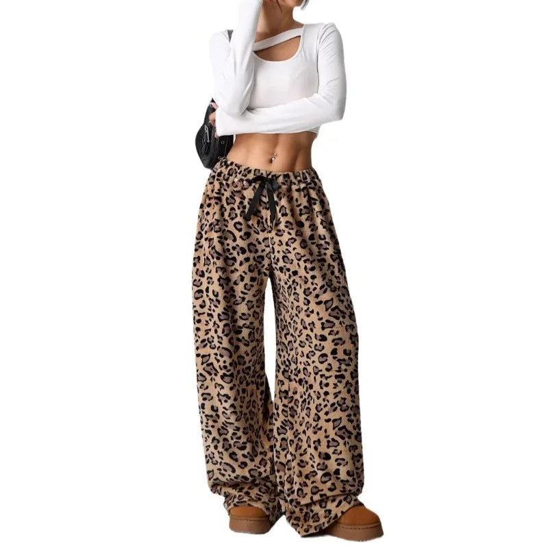 Pantalon large à imprimé léopard pour femmes