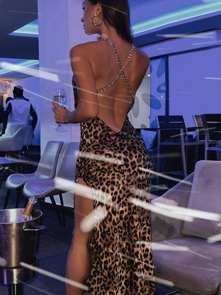 Robe maxi à imprimé léopard pour femmes