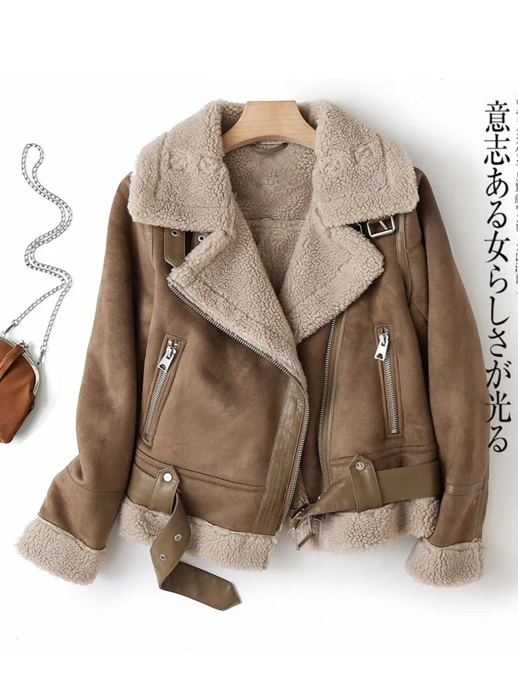 Vestes en cuir en faux peau de mouton pour femmes