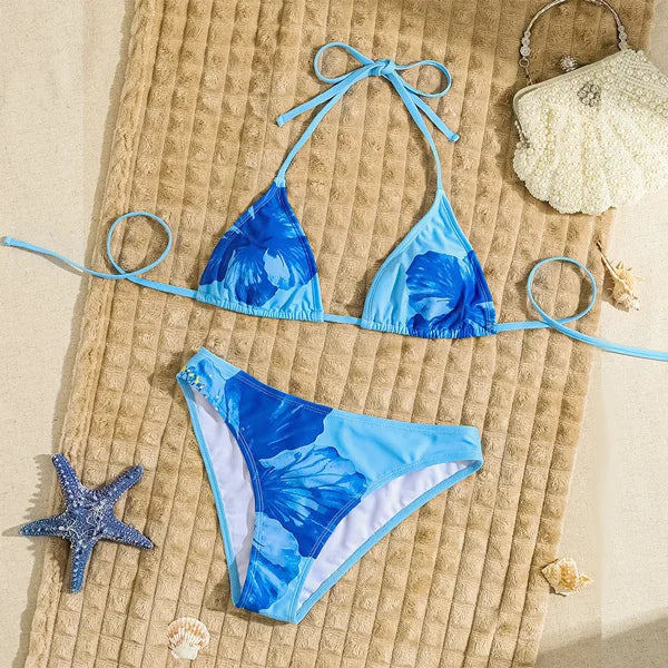 Maillot de bain deux pièces brésilien imprimé à pois noirs et blancs pour femmes