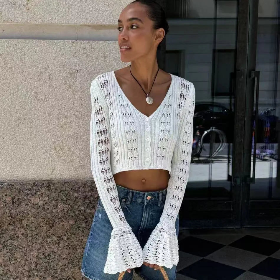 Cardigan tricoté ajouré pour femme