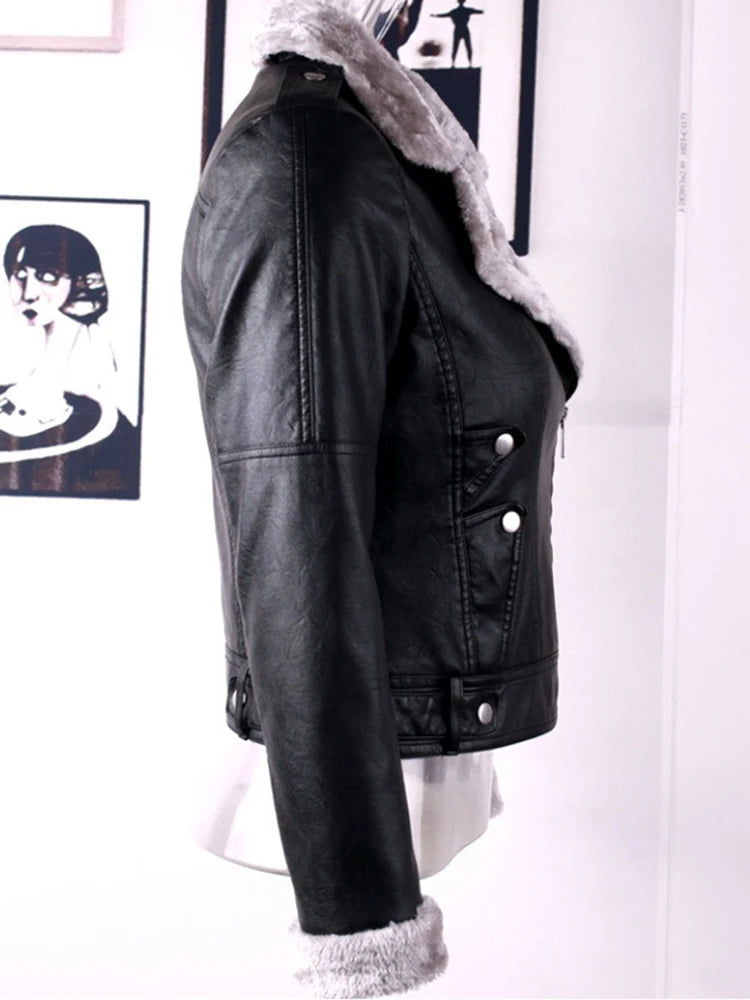 Veste motard femme décontractée en simili cuir