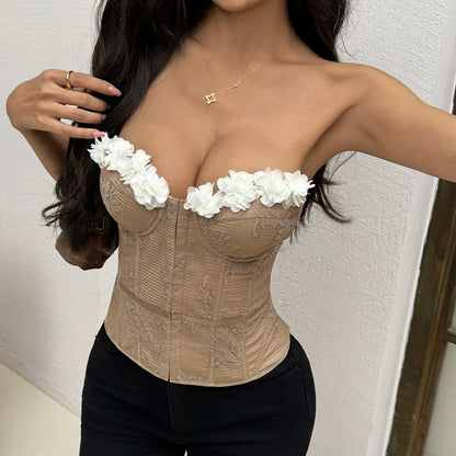 Débardeur de Plage Femme – Fleurs 3D et Laçage