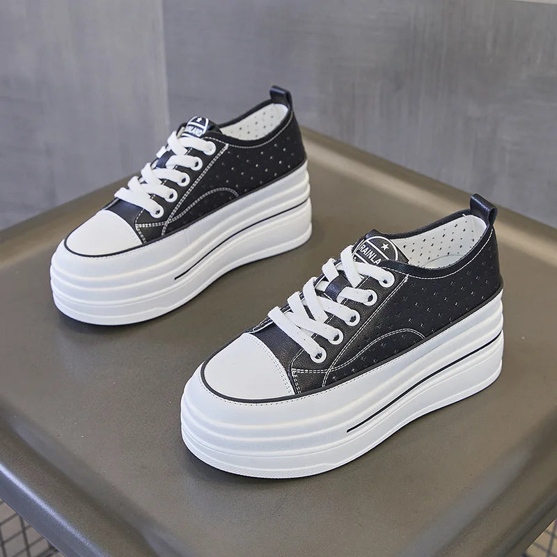 Baskets en cuir a semelle haute pour femmes