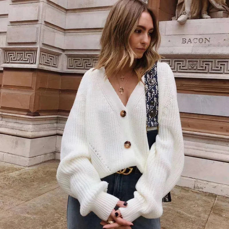 Cardigan en tricot doux boutonné pour femmes