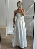 Robe longue d'été blanche dos nu sans bretelles pour femmes