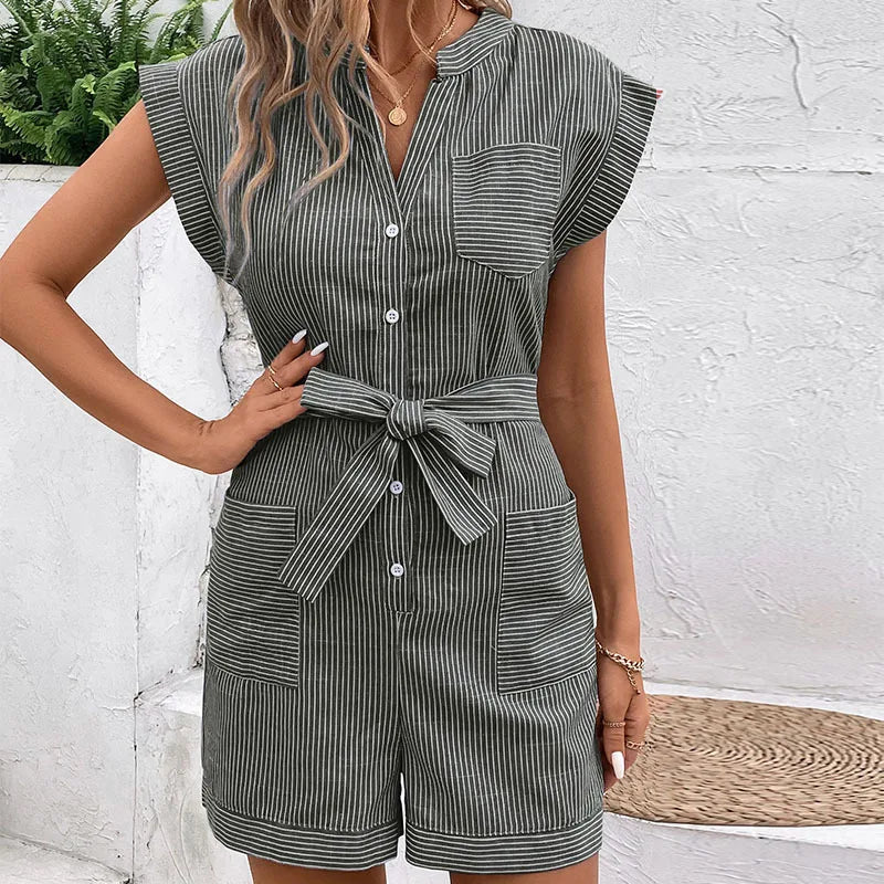 Combinaison short rayée décontractée pour femmes