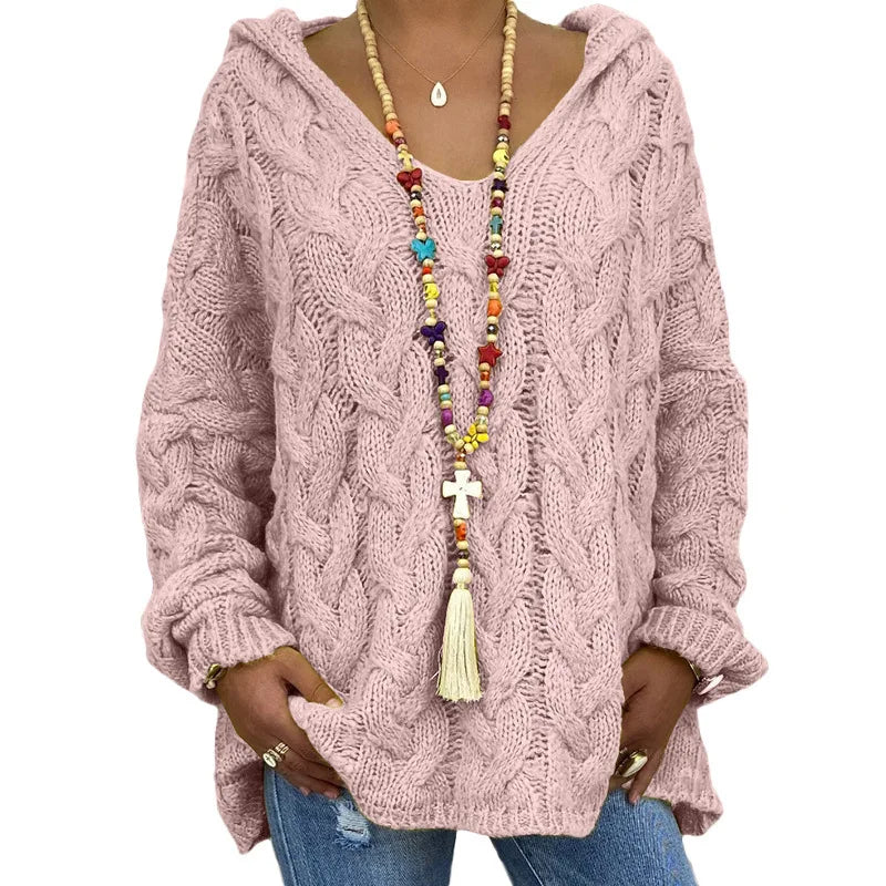 Pull torsadé tricoté de couleur pure pour femmes