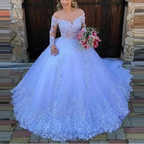 Robe de mariée princesse blanche à manches longues pour femmes