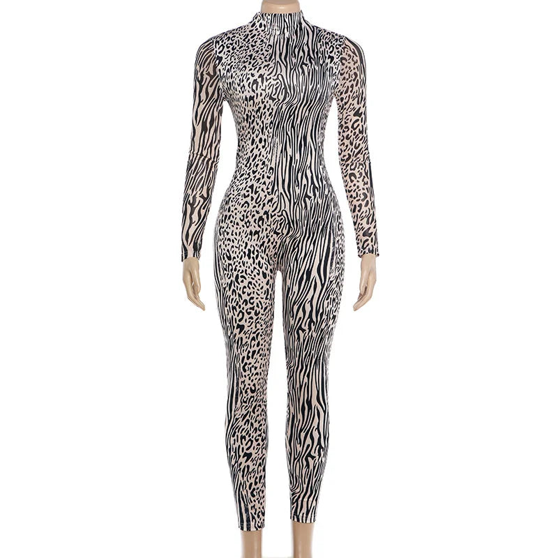 Combinaison Femme Léopard à Col Montant Zippé