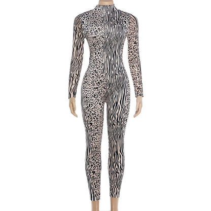 Combinaison Femme Léopard à Col Montant Zippé