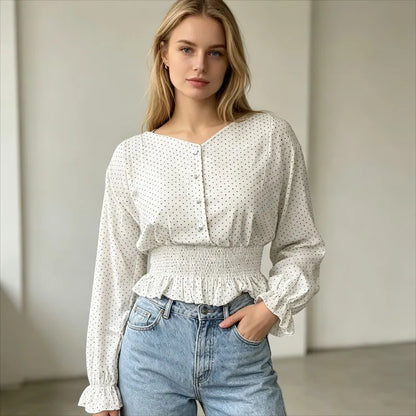Chemise à Pois Femme – Style Chic Coréen