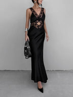 Robe longue sexy en dentelle ajourée pour femmes