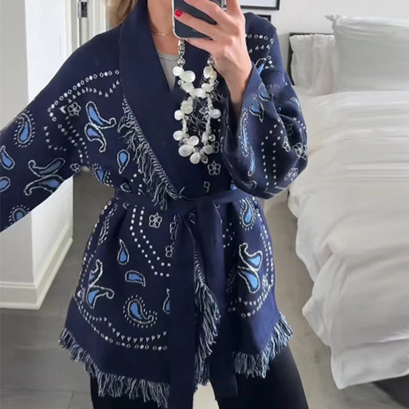 Cardigan tricoté à franges pour femmes