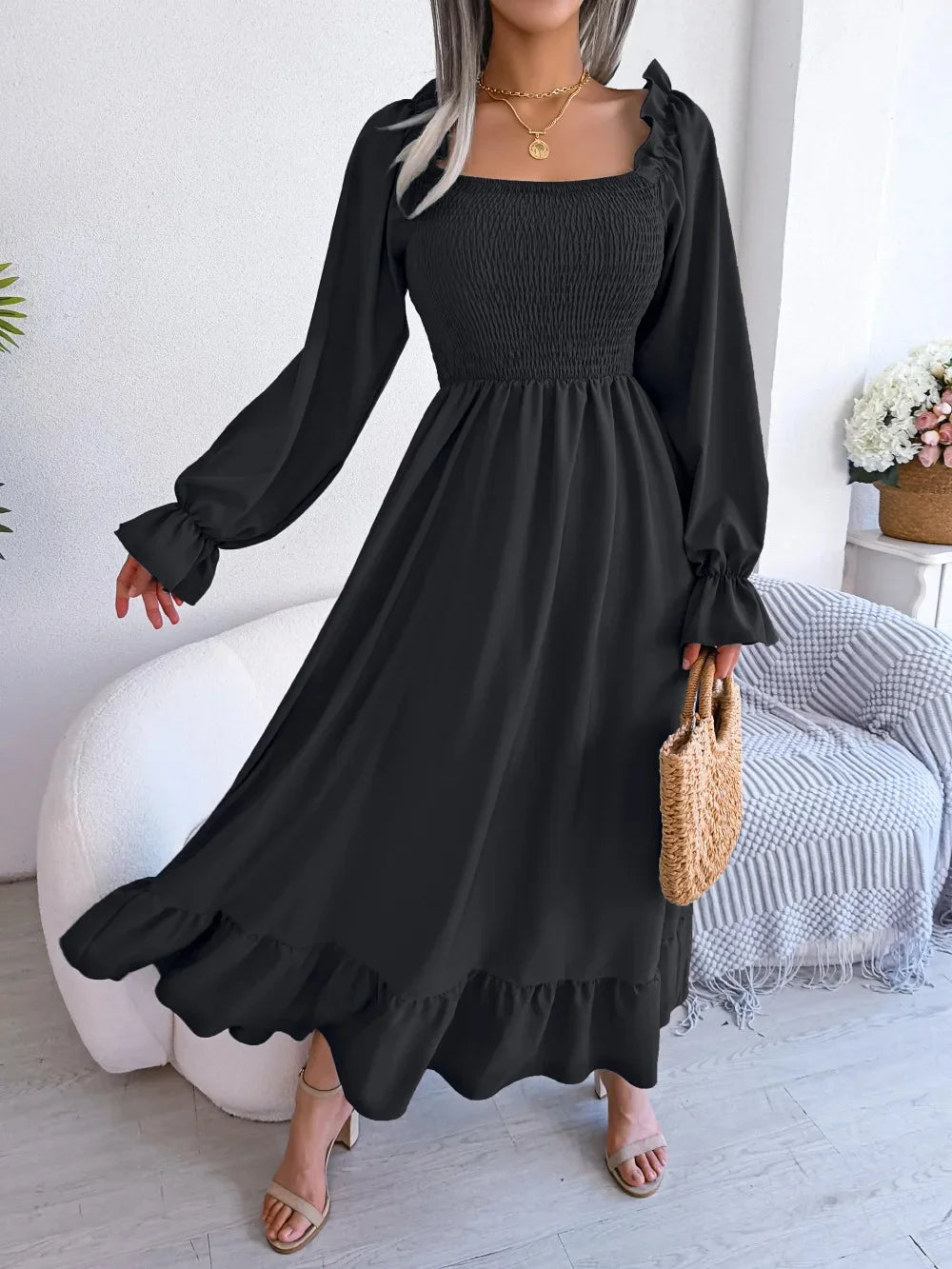 Robe longue avec dentelle pour femmes