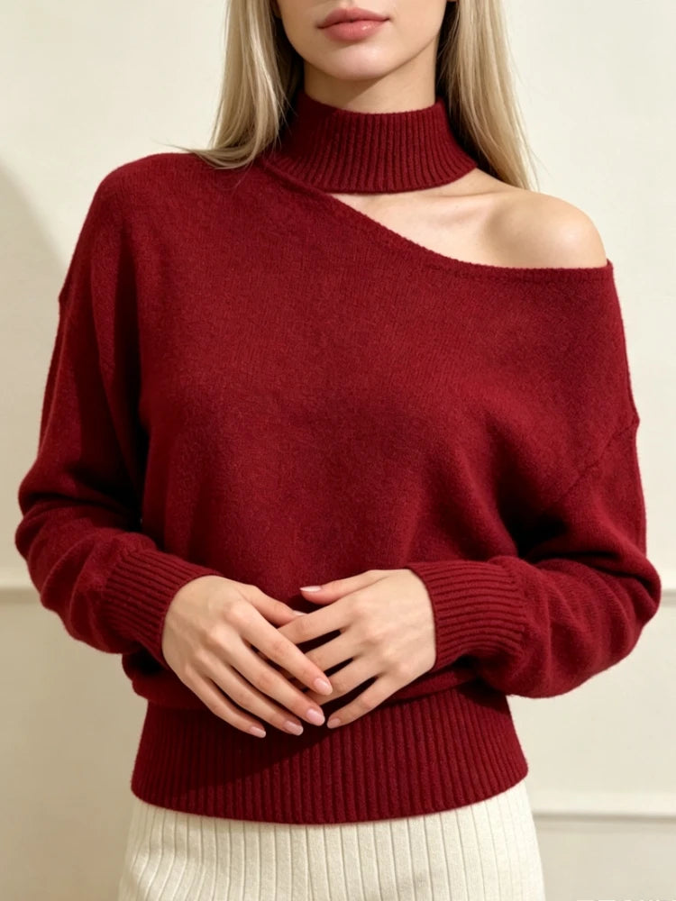 Pull en Maille Femme – Col Bateau et Épaules Dénudées