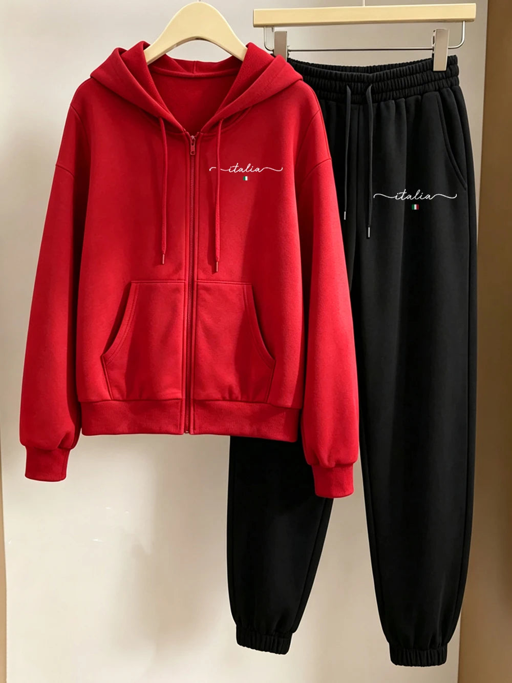 Ensemble 2 pièces imprimé Italia de sweats à capuche zippés pour femmes