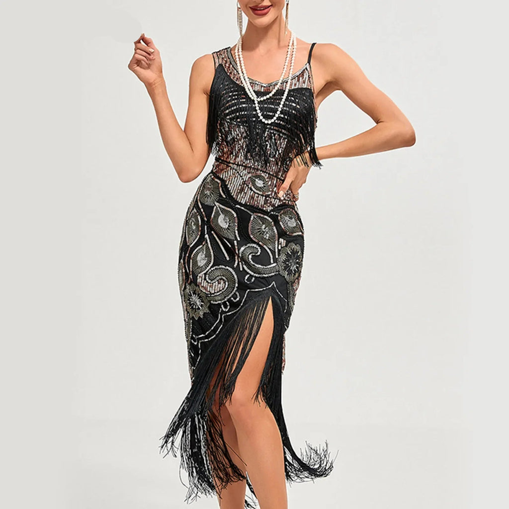 Robe à franges et paillettes des années 1920 pour femmes