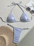 Maillot de bain deux pièces en PU haut  push-up et string pour femmes
