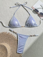 Maillot de bain deux pièces en PU haut  push-up et string pour femmes
