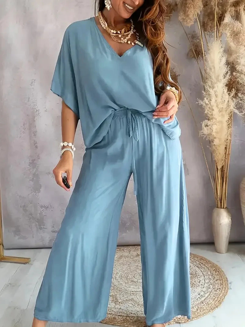 Ensemble pantalon ample et décontracté uni pour femmes
