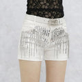 Short en jean noir à paillettes et pompons pour femmes