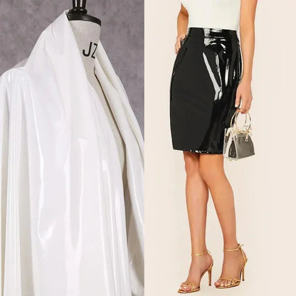 Jupe Crayon Taille Haute en Similicuir Brillant