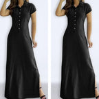 Robe longue en jean décontractée à col de chemise pour femmes