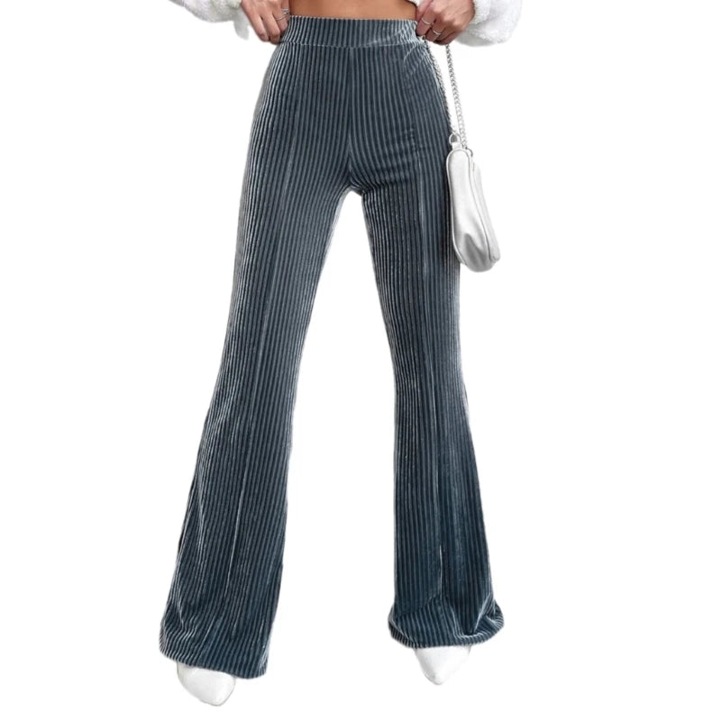 Pantalon évasé en velours côtelé taille haute pour femmes