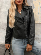 Veste vintage rivet noir faux cuir pour femmes